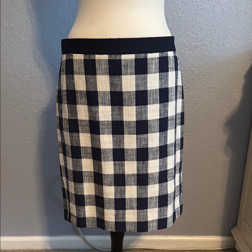 J. Crew Plaid Navy and White Skirt